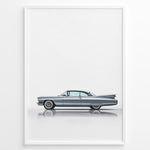Ladda upp bild till gallerivisning, Side profile illustration of a classic blue vintage coupe in a minimalist framed poster.
