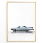 Ladda upp bild till gallerivisning, Side profile illustration of a classic blue vintage coupe in a minimalist framed poster.
