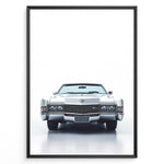 Ladda upp bild till gallerivisning, Front-facing illustration of a classic white vintage convertible car in a minimalist framed poster.
