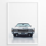Ladda upp bild till gallerivisning, Front-facing illustration of a classic white vintage convertible car in a minimalist framed poster.
