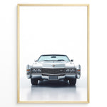 Ladda upp bild till gallerivisning, Front-facing illustration of a classic white vintage convertible car in a minimalist framed poster.
