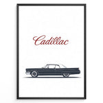 Ladda upp bild till gallerivisning, Minimalist side profile illustration of a classic Cadillac car with “Cadillac” text above in a framed poster.
