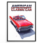 Ladda upp bild till gallerivisning, Illustration of a red American classic convertible car with “American Classic Car” text above in a framed poster.
