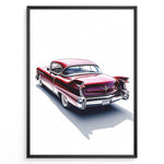 Ladda upp bild till gallerivisning, Rear-view illustration of a classic red vintage car in a minimalist framed poster.
