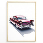 Ladda upp bild till gallerivisning, Rear-view illustration of a classic red vintage car in a minimalist framed poster.
