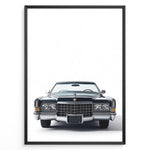 Ladda upp bild till gallerivisning, Front-facing illustration of a classic black vintage convertible car in a minimalist framed poster.
