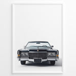 Ladda upp bild till gallerivisning, Front-facing illustration of a classic black vintage convertible car in a minimalist framed poster.
