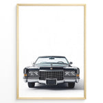 Ladda upp bild till gallerivisning, Front-facing illustration of a classic black vintage convertible car in a minimalist framed poster.
