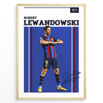 Ladda upp bild till gallerivisning, Robert Lewandowski plakat i FC Barcelona-trøje med moderne grafisk design og signatur

