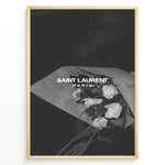 Ladda upp bild till gallerivisning, Fashion Plakat | Saint Laurent Paris – Monochrome Elegance Poster Plakaty.dk | Black and white Saint Laurent Paris poster featuring a bouquet of white roses wrapped in paper.
