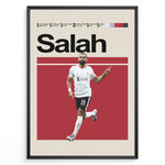 Ladda upp bild till gallerivisning, Mohamed Salah fodbold plakat | Liverpool FC udebanetrøje i hvid og sort med karakteristisk målfejring – perfekt til fans af The Reds og Salah
