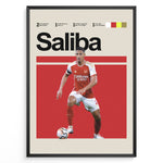 Ladda upp bild till gallerivisning, William Saliba fodbold plakat | Arsenal FC-spiller i rød-hvid hjemmebanetrøje, stilfuldt og moderne plakatdesign.
