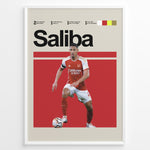 Ladda upp bild till gallerivisning, William Saliba fodbold plakat | Arsenal FC-spiller i rød-hvid hjemmebanetrøje, stilfuldt og moderne plakatdesign.
