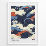 Ladda upp bild till gallerivisning, Japanske plakater | Abstract illustration of ocean waves in the style of Hokusai’s The Great Wave, using flowing patterns and a palette of navy blue, cream, red, and light blue.
