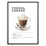 Ladda upp bild till gallerivisning, Illustration of a Vienna coffee in a glass cup topped with whipped cream on a saucer.
