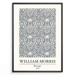 Ladda upp bild till gallerivisning, Framed William Morris Borage 1875 art print plakat featuring detailed navy floral and leaf patterns on a cream background.
