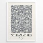 Ladda upp bild till gallerivisning, Framed William Morris Borage 1875 art print plakat featuring detailed navy floral and leaf patterns on a cream background.
