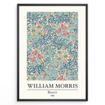 Ladda upp bild till gallerivisning, Framed William Morris Bower 1881 art print plakat with detailed blue, pink, and cream floral botanical pattern.
