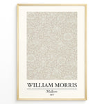 Ladda upp bild till gallerivisning, Framed William Morris Mallow 1877 art print plakat featuring intricate beige floral and leaf pattern on a light background.

