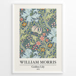Ladda upp bild till gallerivisning, Framed William Morris Golden Lily 1870 art print plakat with detailed floral design in blue, green, and red tones.
