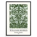 Ladda upp bild till gallerivisning, Framed William Morris Brother Rabbit 1882 art print plakat with detailed green foliage and rabbit pattern on a pale background.
