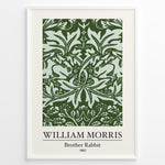 Ladda upp bild till gallerivisning, Framed William Morris Brother Rabbit 1882 art print plakat with detailed green foliage and rabbit pattern on a pale background.
