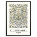 Ladda upp bild till gallerivisning, Framed William Morris Harebell 1875 art print plakat with intricate green and blue floral pattern on a light background.
