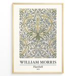 Ladda upp bild till gallerivisning, Framed William Morris Harebell 1875 art print plakat with intricate green and blue floral pattern on a light background.
