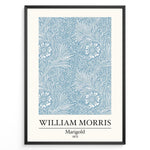 Ladda upp bild till gallerivisning, Framed William Morris Marigold 1875 art print plakat with detailed blue and white floral and leaf design.
