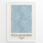 Ladda upp bild till gallerivisning, Framed William Morris Marigold 1875 art print plakat with detailed blue and white floral and leaf design.
