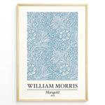 Ladda upp bild till gallerivisning, Framed William Morris Marigold 1875 art print plakat with detailed blue and white floral and leaf design.
