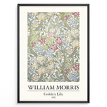 Ladda upp bild till gallerivisning, Framed William Morris Golden Lily 1870 art print plakat with detailed floral pattern in soft green, red, blue, and cream hues.
