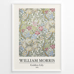 Ladda upp bild till gallerivisning, Framed William Morris Golden Lily 1870 art print plakat with detailed floral pattern in soft green, red, blue, and cream hues.
