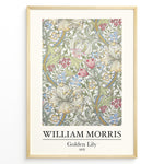 Ladda upp bild till gallerivisning, Framed William Morris Golden Lily 1870 art print plakat with detailed floral pattern in soft green, red, blue, and cream hues.
