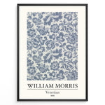 Ladda upp bild till gallerivisning, Framed William Morris Venetian 1868 art print plakat with detailed blue floral and leaf pattern on a light background.
