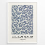 Ladda upp bild till gallerivisning, Framed William Morris Venetian 1868 art print plakat with detailed blue floral and leaf pattern on a light background.
