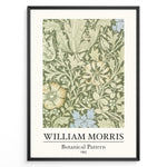 Ladda upp bild till gallerivisning, Framed William Morris Botanical Pattern 1862 art print plakat featuring detailed green and cream floral design with subtle blue and yellow accents.
