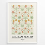 Ladda upp bild till gallerivisning, Framed William Morris Daisy 1862 art print plakat featuring delicate flowers and leaves in light green, yellow, and pink tones on a cream background.
