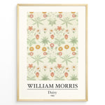 Ladda upp bild till gallerivisning, Framed William Morris Daisy 1862 art print plakat featuring delicate flowers and leaves in light green, yellow, and pink tones on a cream background.
