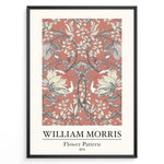 Ladda upp bild till gallerivisning, Framed William Morris Flower Pattern 1874 art print plakat with large cream flowers and vines on a terracotta background.
