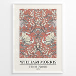 Ladda upp bild till gallerivisning, Framed William Morris Flower Pattern 1874 art print plakat with large cream flowers and vines on a terracotta background.
