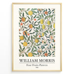 Ladda upp bild till gallerivisning, Framed William Morris Four Fruits Pattern 1862 art print plakat featuring yellow lemons, peaches, and green leaves on a cream background.
