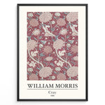 Ladda upp bild till gallerivisning, Framed William Morris Cray 1884 art print plakat with intricate red floral and leaf design accented by cream and pale blue tones.
