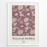 Ladda upp bild till gallerivisning, Framed William Morris Cray 1884 art print plakat with intricate red floral and leaf design accented by cream and pale blue tones.

