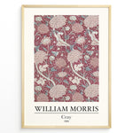 Ladda upp bild till gallerivisning, Framed William Morris Cray 1884 art print plakat with intricate red floral and leaf design accented by cream and pale blue tones.
