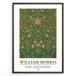Ladda upp bild till gallerivisning, Framed William Morris Violet and Columbine 1876 art print plakat with detailed green foliage and red, pink, and blue floral patterns.
