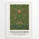 Ladda upp bild till gallerivisning, Framed William Morris Violet and Columbine 1876 art print plakat with detailed green foliage and red, pink, and blue floral patterns.
