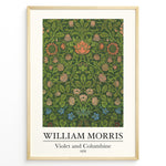 Ladda upp bild till gallerivisning, Framed William Morris Violet and Columbine 1876 art print plakat with detailed green foliage and red, pink, and blue floral patterns.
