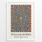 Ladda upp bild till gallerivisning, Framed William Morris Holland Park Carpet 1883 art print plakat with detailed blue, red, and gold floral carpet design.
