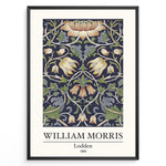 Ladda upp bild till gallerivisning, Framed William Morris Lodden 1889 art print plakat with ornate floral motifs in navy blue, gold, and green tones.
